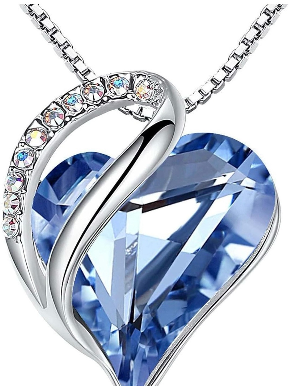 Silver-Tone Blue Heart Crystal Pendant Necklace for Women